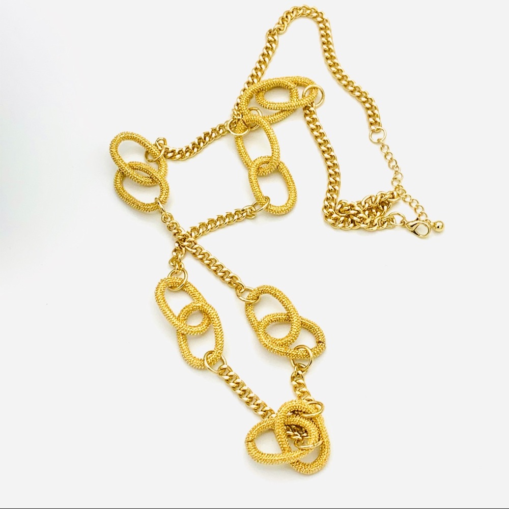 80’s long goldtone chain chunky textured necklace
